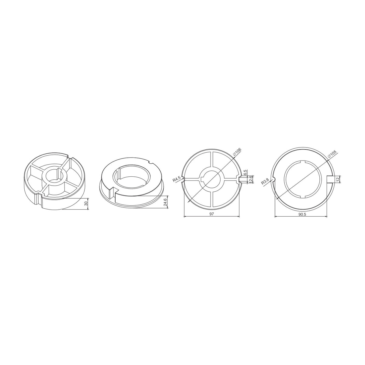 Alpha A2507 Crown & Drive – 106mm Tube (60mm Motors)