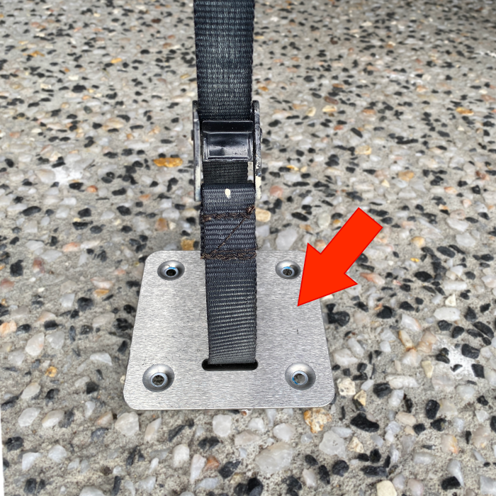 Custom metal plate - Used to tie the crank handle blinds's strap on the ground.