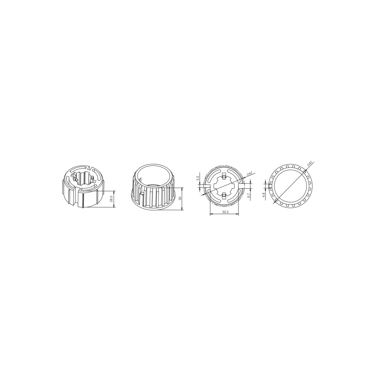 Alpha A2307 Crown & Drive – 50mm Keyless & Vertilux 55mm Tube (40mm Motors)